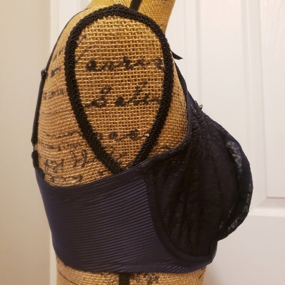 Whimsy Sheer Black Lace Bra 36DDD Sexy Valentine Lingerie Rhinestone Detail EUC - Picture 2 of 7